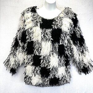Vintage 80s Sideeffects Shaggy Fringe Handcrochet Sweater Womens Medium M‎ Black